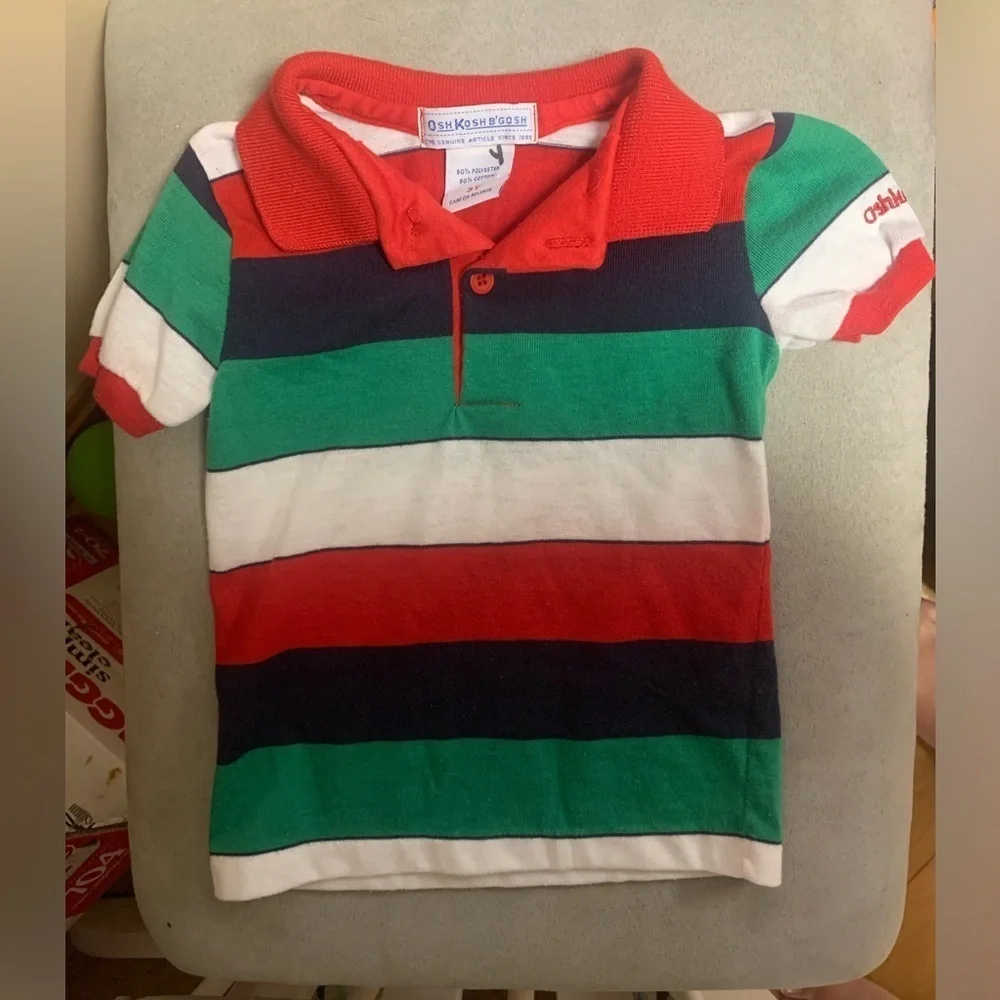 Vintage 80’s OshKosh B'gosh Red and Green Striped Polo Shirt